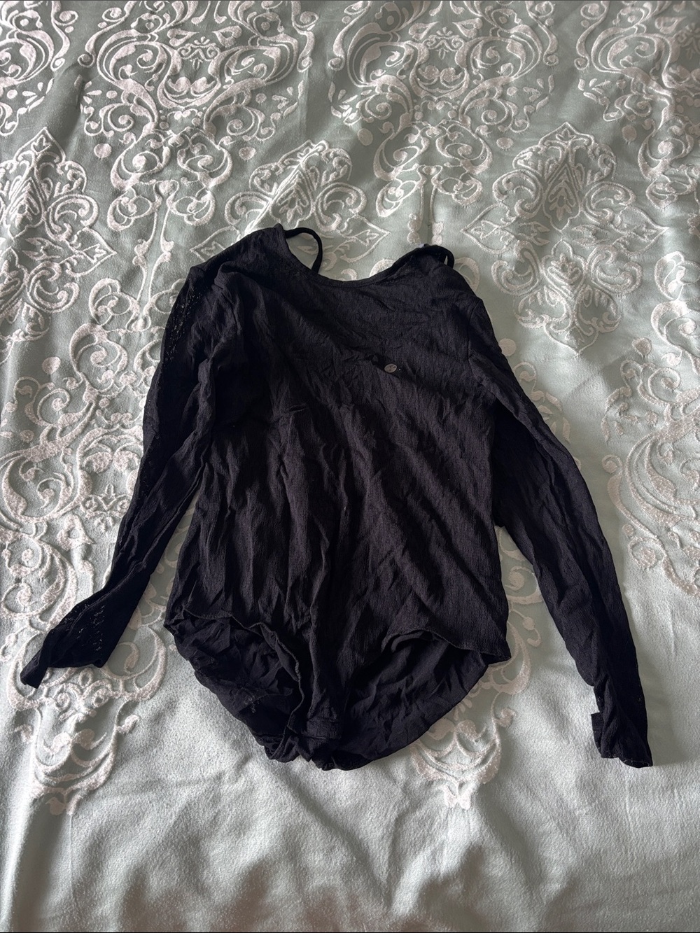 aerie Black Long-Sleeve Scoop-Neck Bodysuit with Snap Closure